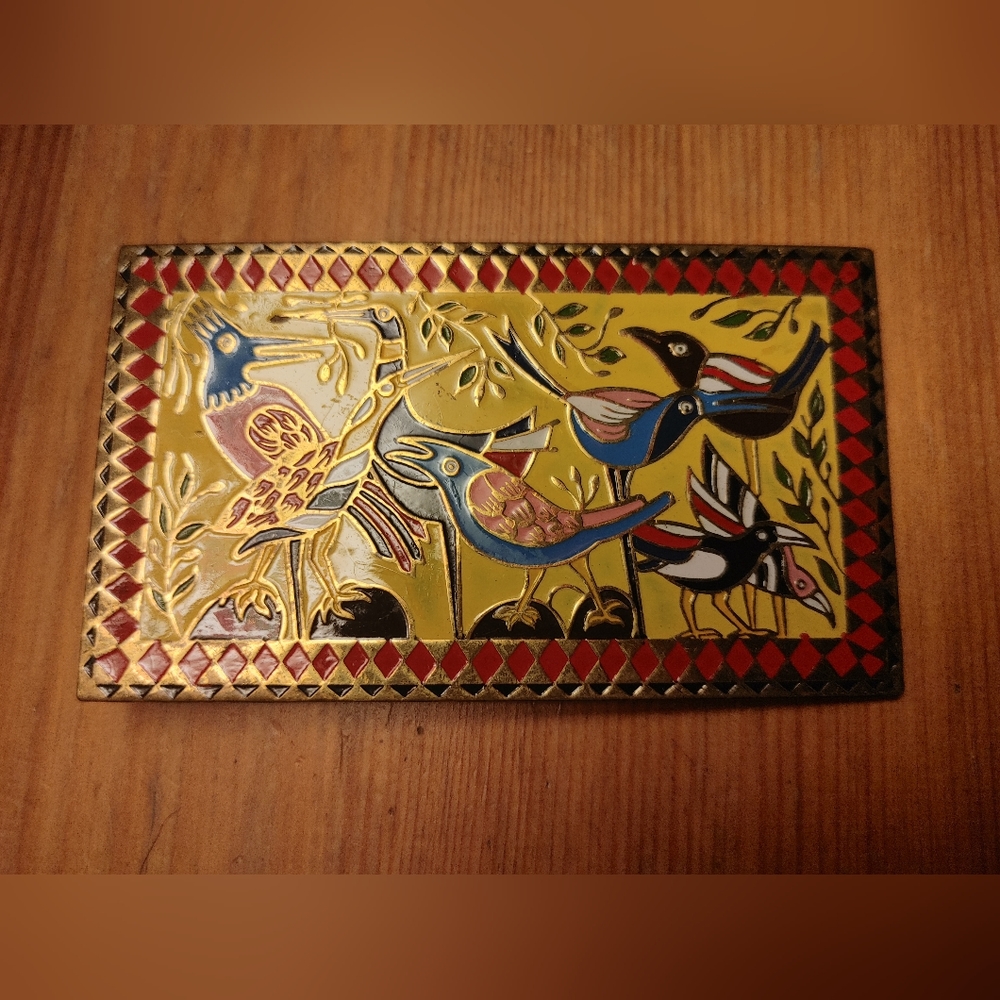 Cloisonne and Metal Belt buckle Made in India Vintage
